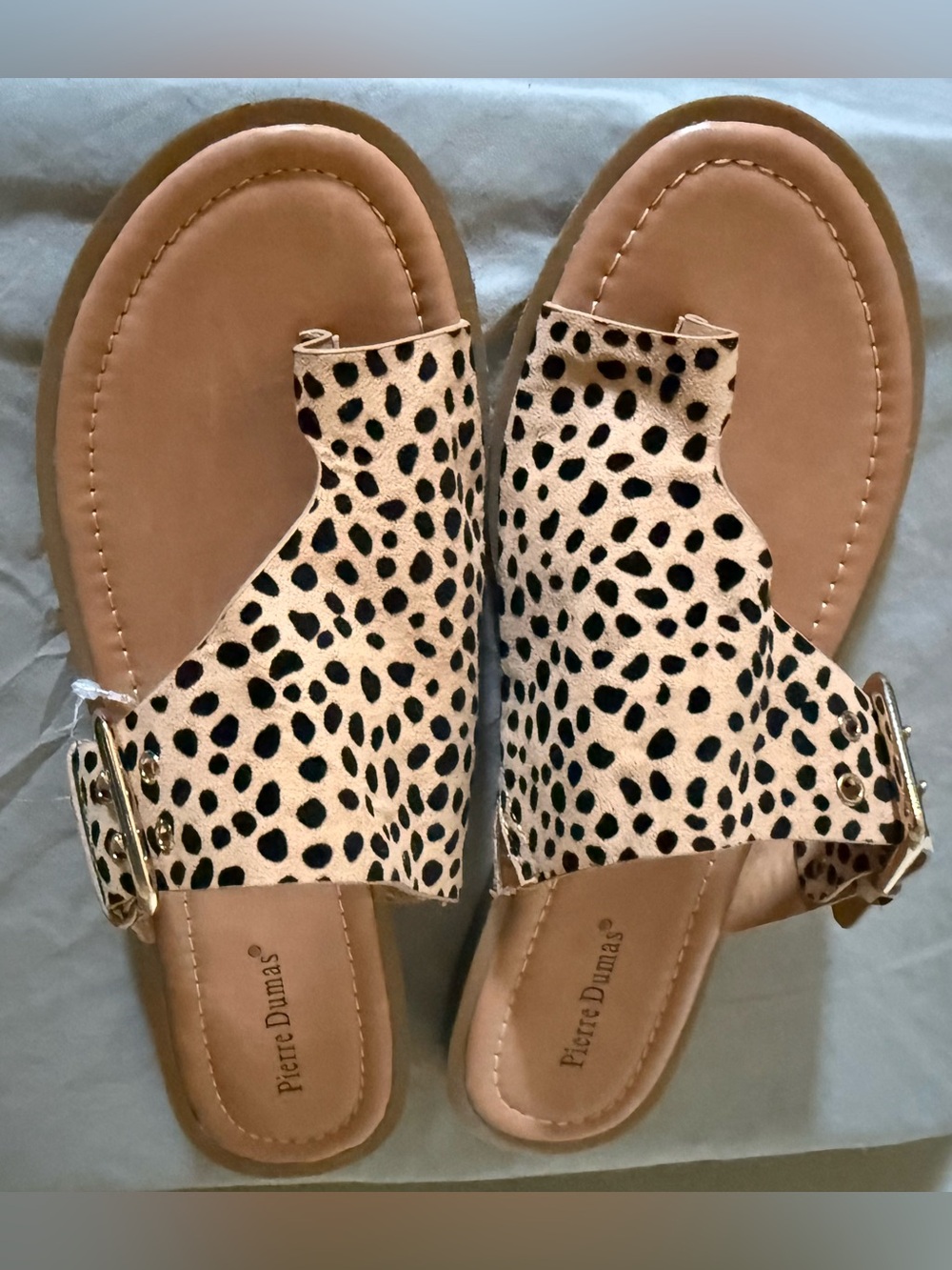 Buckle Leopard Print Tan and Black Slide Sandals